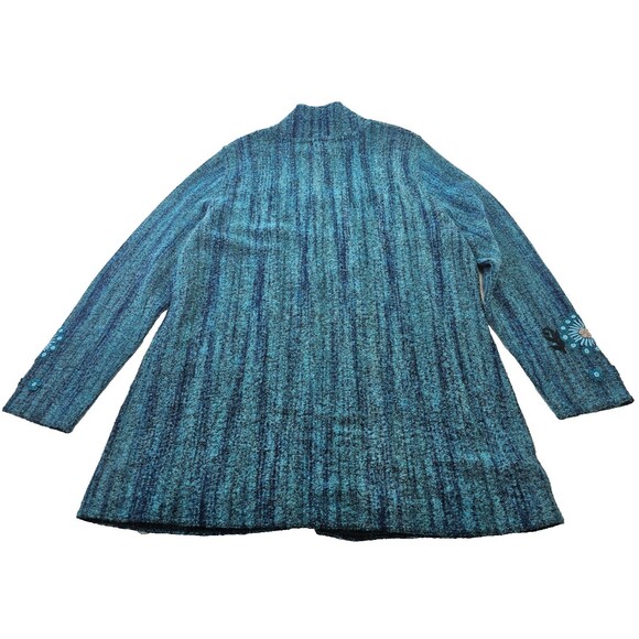 ALK Women's XL NorthStyle Teal Floral Embroidered Tunic Alpaca Blnd Cardigan EUC - Picture 5 of 9
